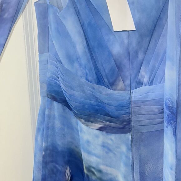 NEW TERI JON by Rickie Freeman Watercolor Floral Midi-dress in Light Blue NWT - Picture 15 of 16